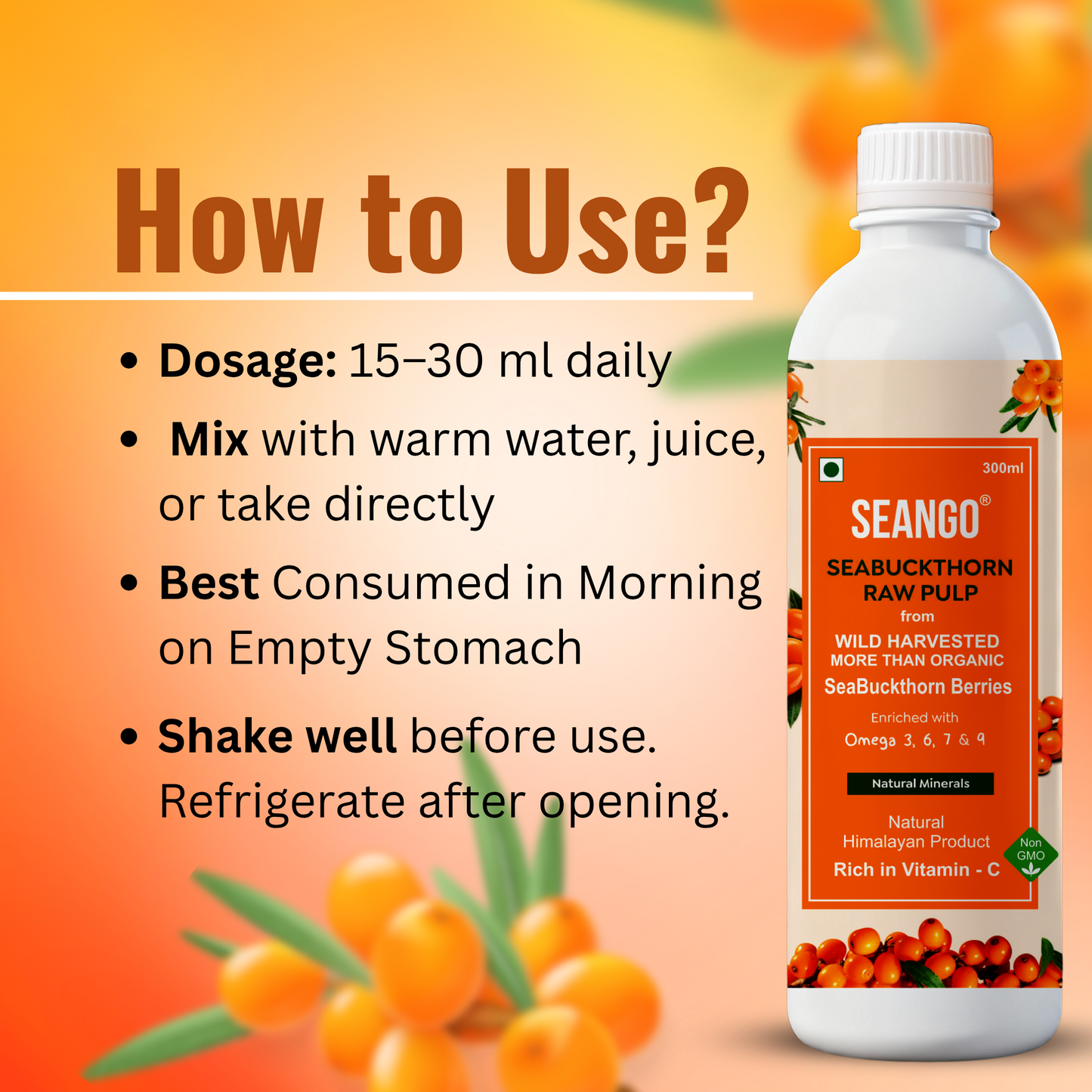 Seango seabuckthorn pure fruit pulp 300 ml