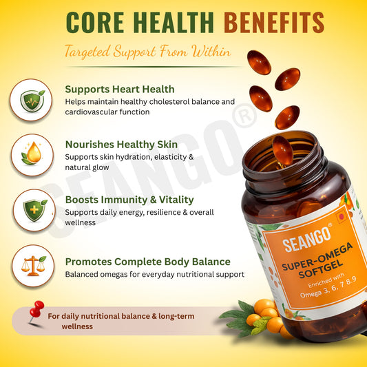 SEANGO® Sea Buckthorn For Healthy Heart, Immunity Power, Skin Care & Body Detox, Natural Herbal Nutrition Supplement, softgel- 30 Capsules