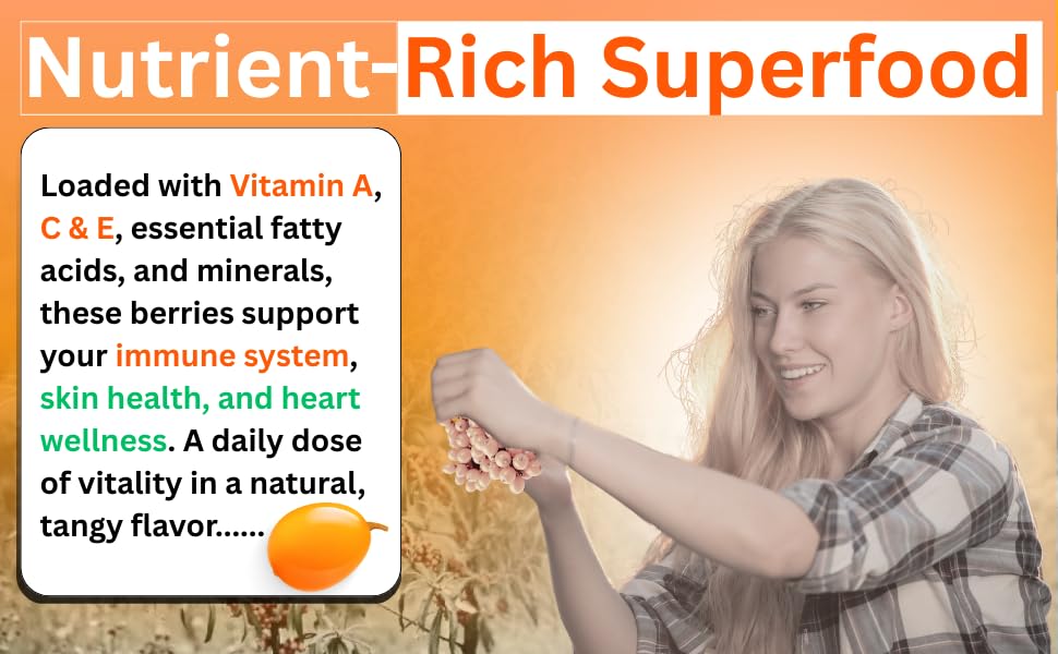 SEANGO | Organic Sea buckthorn Berry Powder | Himalayan Dried Berries | Collagen | Fiber | Vitamins | Omegas - 3,6,7,9, Flavonoids| 100 gms