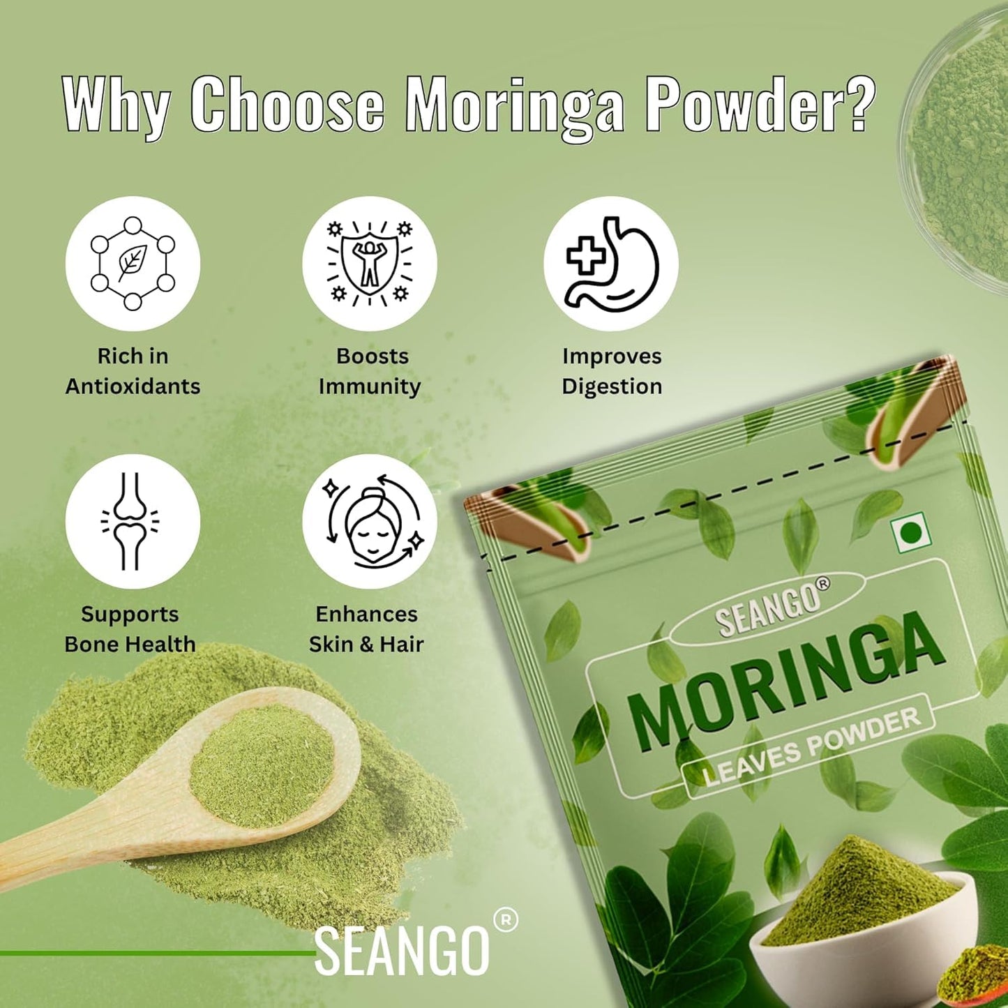 SEANGO® Sea Buckthorn Dried Berries,with Moringa Powder (100+100g)