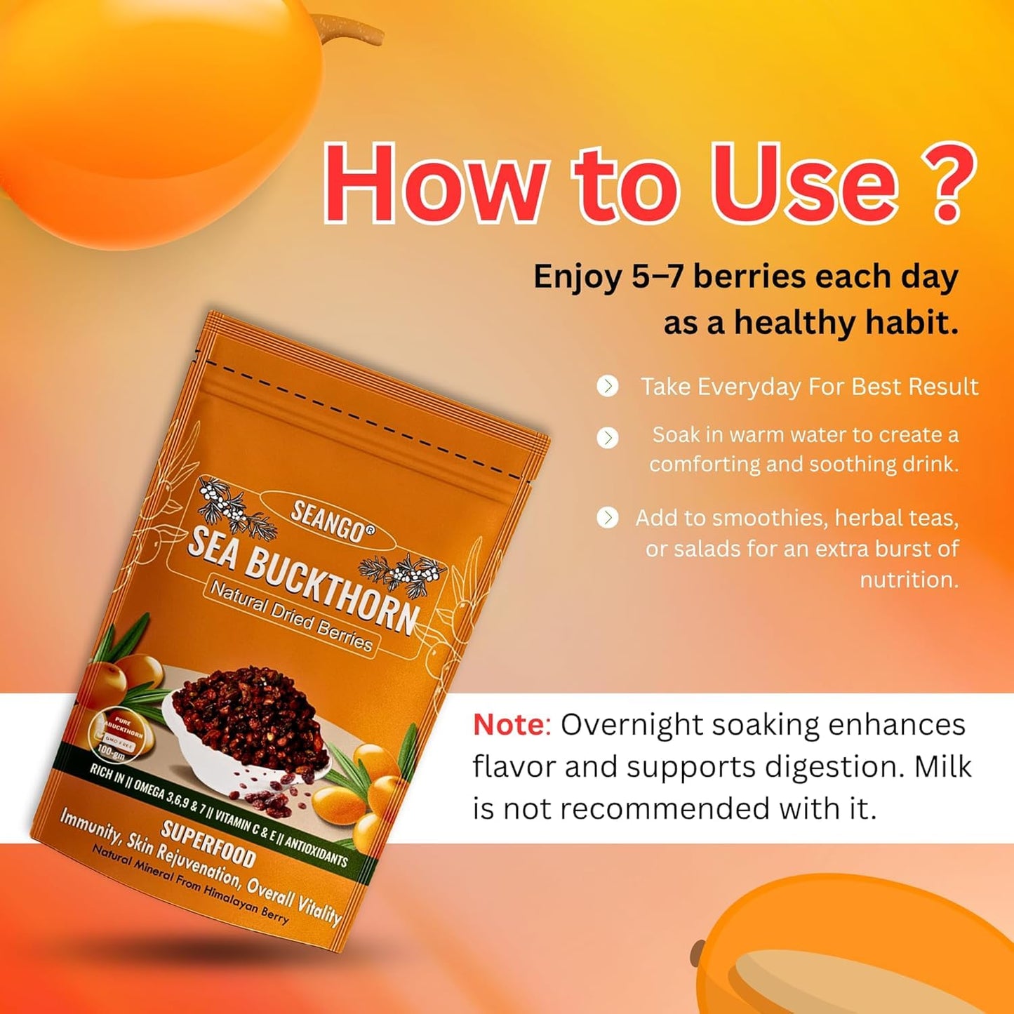 SEANGO® Sea Buckthorn Dried Berries,with Moringa Powder (100+100g)