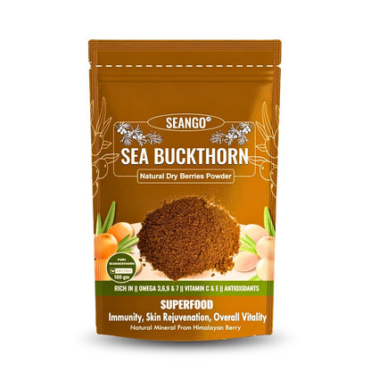 SEANGO | Organic Sea buckthorn Berry Powder | Himalayan Dried Berries | Collagen | Fiber | Vitamins | Omegas - 3,6,7,9, Flavonoids| 100 gms