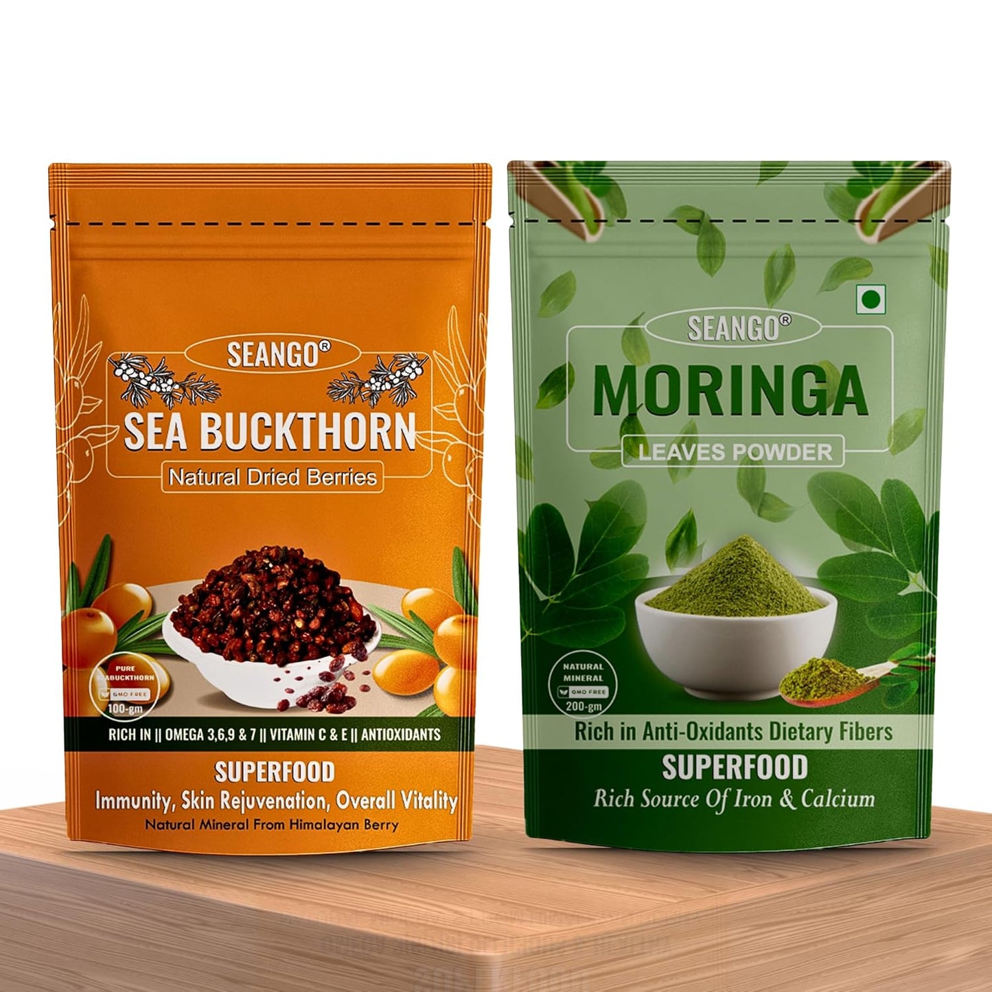 SEANGO® Sea Buckthorn Dried Berries,with Moringa Powder (100+100g)