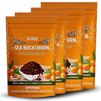 SEANGO® Sea Buckthorn Dried Berries, 100g, Natural Sun-Dried, Rich in Omega3,6,7 and 9, & Vitamin C, E and, No Added Sugar