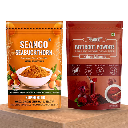 SEANGO Himalayan Pure Sea Buckthorn Premium Dry Berries Powder 100g & Beetroot Powder 200g (combo)