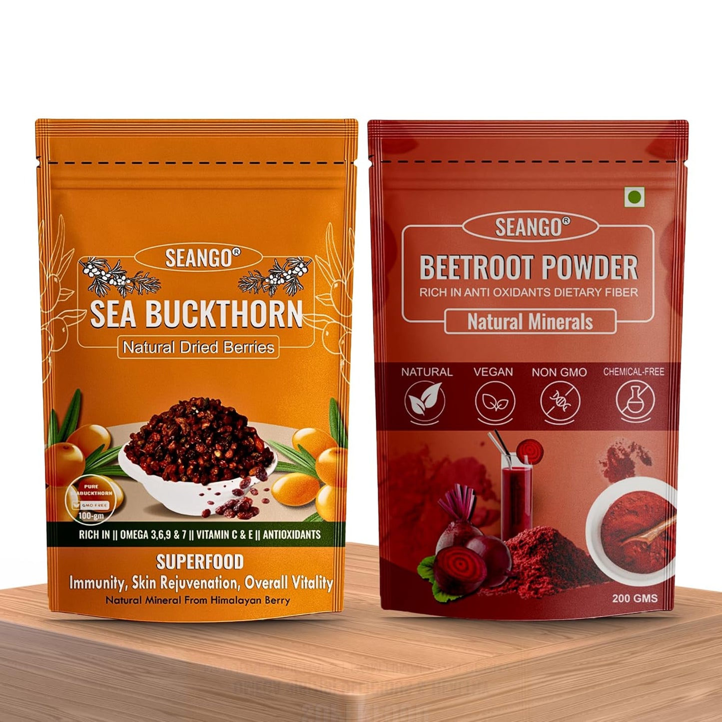 SEANGO® Sea Buckthorn Dried Berries with Beetroot Powder Combo (100+200g)