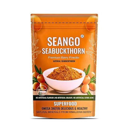 SEANGO Himalayan Pure Sea Buckthorn Premium Dry Berries Powder,| Rich in Omega 3, 6, 7, 9 | Collagen, Fiber, Vitamin C, Vitamin E | NON GMO (100, Gram)