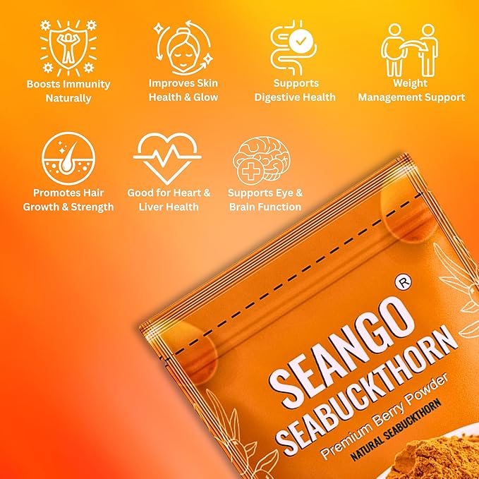 SEANGO Himalayan Pure Sea Buckthorn Premium Dry Berries Powder,| Rich in Omega 3, 6, 7, 9 | Collagen, Fiber, Vitamin C, Vitamin E | NON GMO (100, Gram)