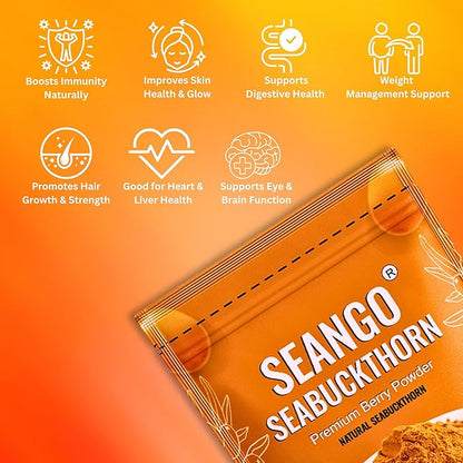 SEANGO Himalayan Pure Sea Buckthorn Premium Dry Berries Powder,| Rich in Omega 3, 6, 7, 9 | Collagen, Fiber, Vitamin C, Vitamin E | NON GMO (100, Gram)