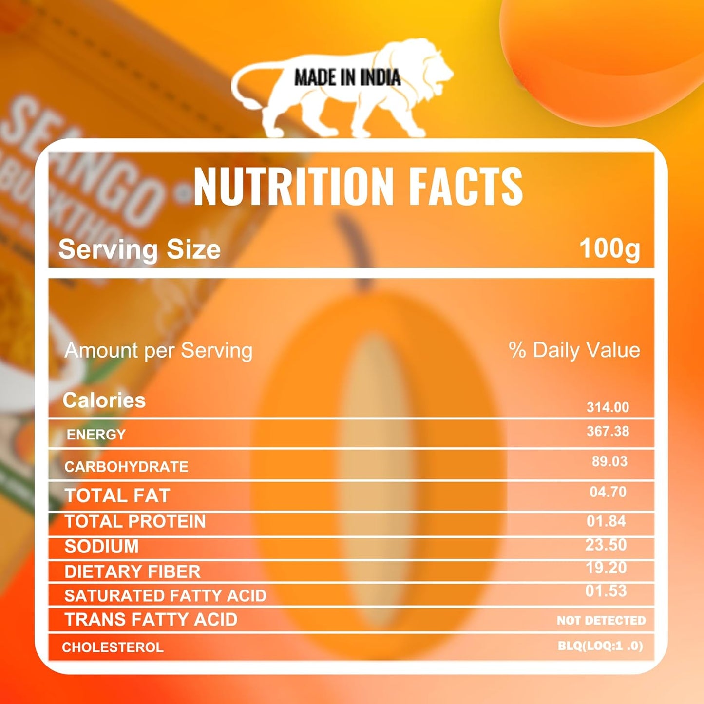 SEANGO Himalayan Pure Sea Buckthorn Premium Dry Berries Powder,| Rich in Omega 3, 6, 7, 9 | Collagen, Fiber, Vitamin C, Vitamin E | NON GMO (100, Gram)