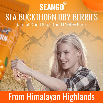 SEANGO® Sea Buckthorn Dried Berries, 100g, Natural Sun-Dried, Rich in Omega3,6,7 and 9, & Vitamin C, E and, No Added Sugar