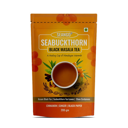 SEANGO® Seabuckthorn Black Masala Tea with Himalayan Herbs, Assam Black Tea, Ginger, Cinnamon, 200g
