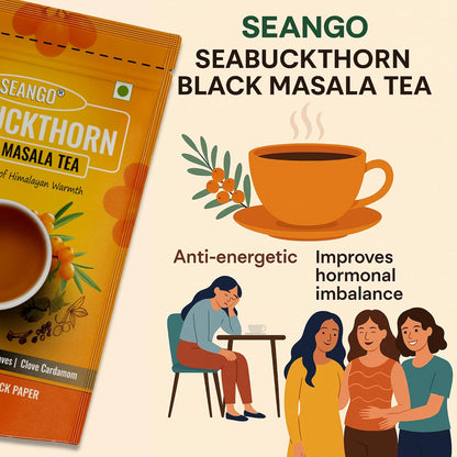 SEANGO® Seabuckthorn Black Masala Tea with Himalayan Herbs, Assam Black Tea, Ginger, Cinnamon, 200g