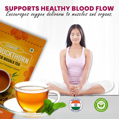 SEANGO® Seabuckthorn Black Masala Tea with Himalayan Herbs, Assam Black Tea, Ginger, Cinnamon, 200g