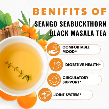 SEANGO® Seabuckthorn Black Masala Tea with Himalayan Herbs, Assam Black Tea, Ginger, Cinnamon, 200g