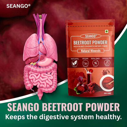 SEANGO® Beetroot Powder 200gm | Natural Support for Heart & Brain Function | Perfect for Beverages & Daily Nutrition | 100% Pure & Preservative-Free | for Men & Women