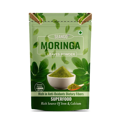 SEANGO® Organic Moringa Powder, 200g | Drumstick Leaf powder, Herbal Supplement, Immunity, Digestion & Energy, skincare and Haircare | Moringa| Munagaku | Pack of 1