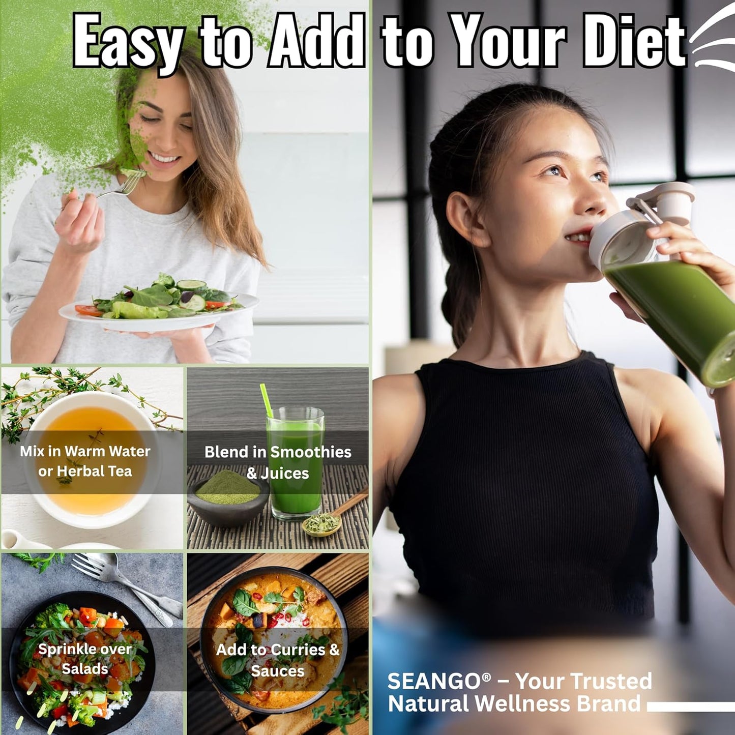 SEANGO® Organic Moringa Powder, 200g | Drumstick Leaf powder, Herbal Supplement, Immunity, Digestion & Energy, skincare and Haircare | Moringa| Munagaku | Pack of 1