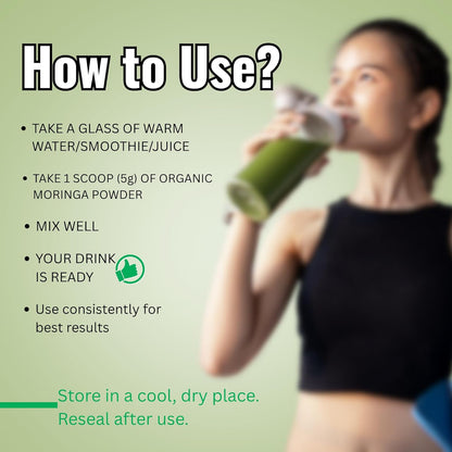 SEANGO® Organic Moringa Powder, 200g | Drumstick Leaf powder, Herbal Supplement, Immunity, Digestion & Energy, skincare and Haircare | Moringa| Munagaku | Pack of 1