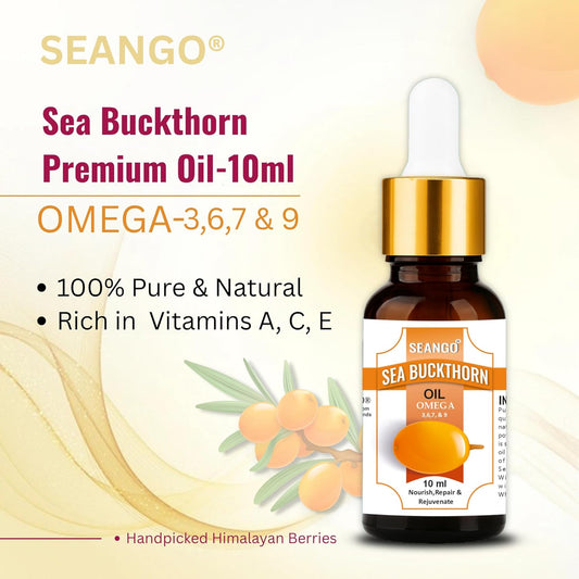 SEANGO® Sea Buckthorn Berry Oil 10-ml | Face & Hair oil | Nourishing Oil | Omega 3,6,7 & 9 | Collagen Boosting | Dull Skin & Fine Lines & Dark Spots | For Smooth, Glowing Skin (Pack of 1)