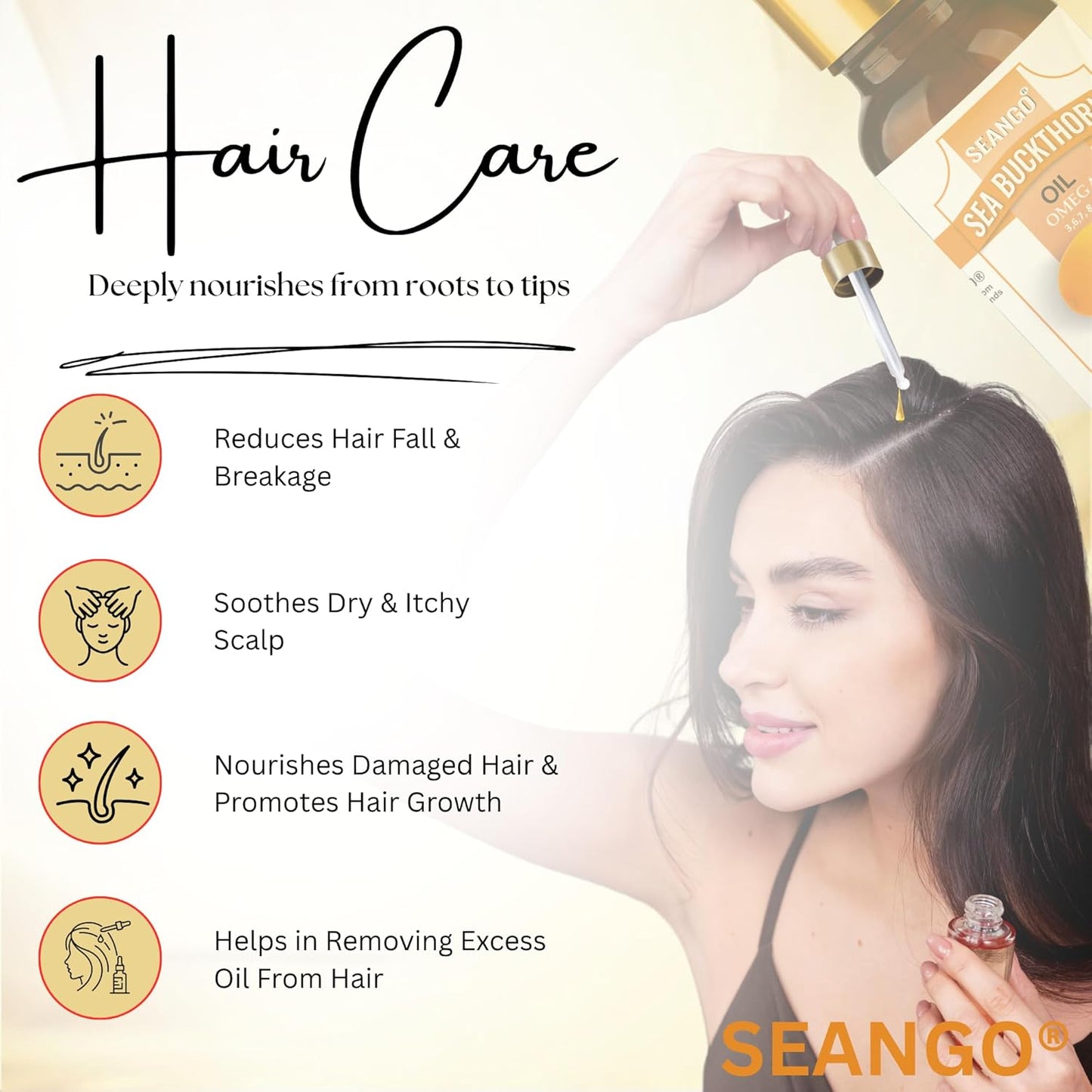 SEANGO® Sea Buckthorn Berry Oil 10-ml | Face & Hair oil | Nourishing Oil | Omega 3,6,7 & 9 | Collagen Boosting | Dull Skin & Fine Lines & Dark Spots | For Smooth, Glowing Skin (Pack of 1)