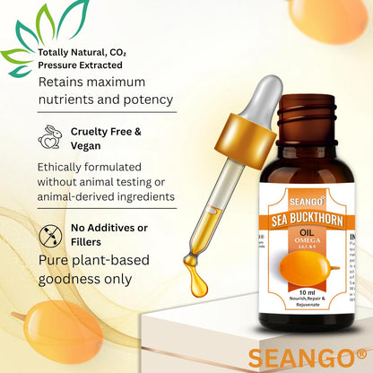 SEANGO® Sea Buckthorn Berry Oil 10-ml | Face & Hair oil | Nourishing Oil | Omega 3,6,7 & 9 | Collagen Boosting | Dull Skin & Fine Lines & Dark Spots | For Smooth, Glowing Skin (Pack of 1)