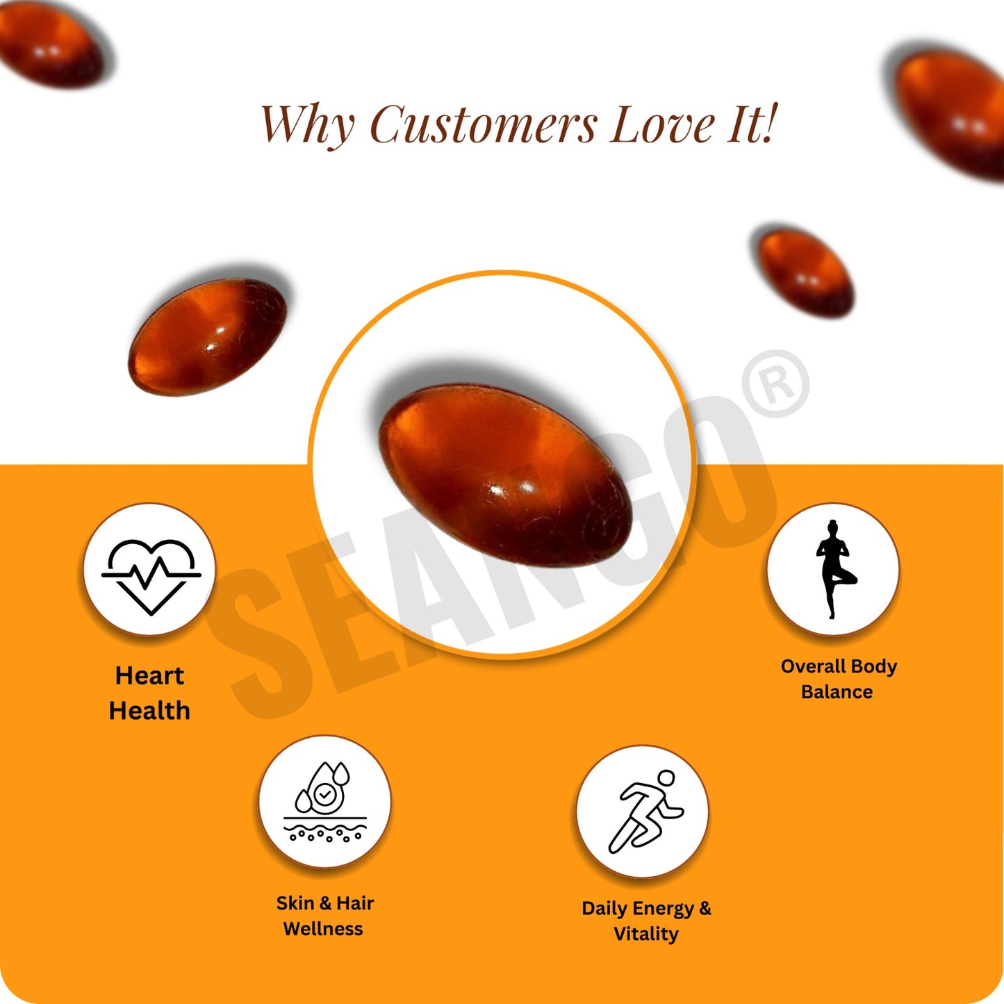 SEANGO® Sea Buckthorn For Healthy Heart, Immunity Power, Skin Care & Body Detox, Natural Herbal Nutrition Supplement, softgel- 30 Capsules