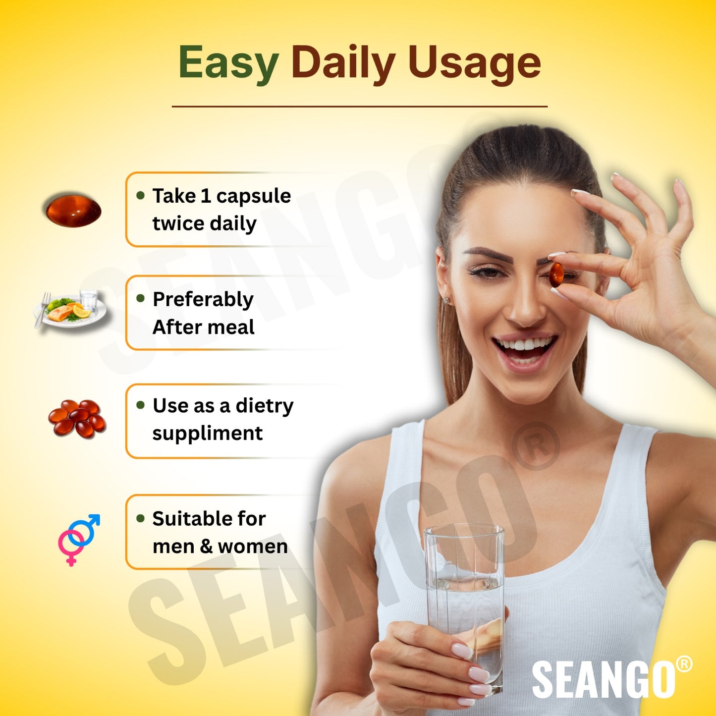 SEANGO® Sea Buckthorn For Healthy Heart, Immunity Power, Skin Care & Body Detox, Natural Herbal Nutrition Supplement, softgel- 30 Capsules