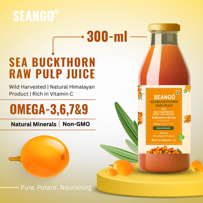 SEANGO® Himalayan Sea Buckthorn Pulp Concentrate 300ml | Cold-Pressed | Amino acids| Flavonoids  | Natural Vitamin C | Omega 3, 6, 7 ,9, |Antioxidants | Immunity Booster|Skin Glow & Gut Health Support | Seabuckthorn Juice pack -2