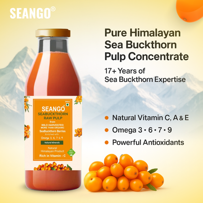 SEANGO® Himalayan Sea Buckthorn Pulp Concentrate 300ml | Cold-Pressed | Amino acids| Flavonoids  | Natural Vitamin C | Omega 3, 6, 7 ,9, |Antioxidants | Immunity Booster|Skin Glow & Gut Health Support | Seabuckthorn Juice pack -2