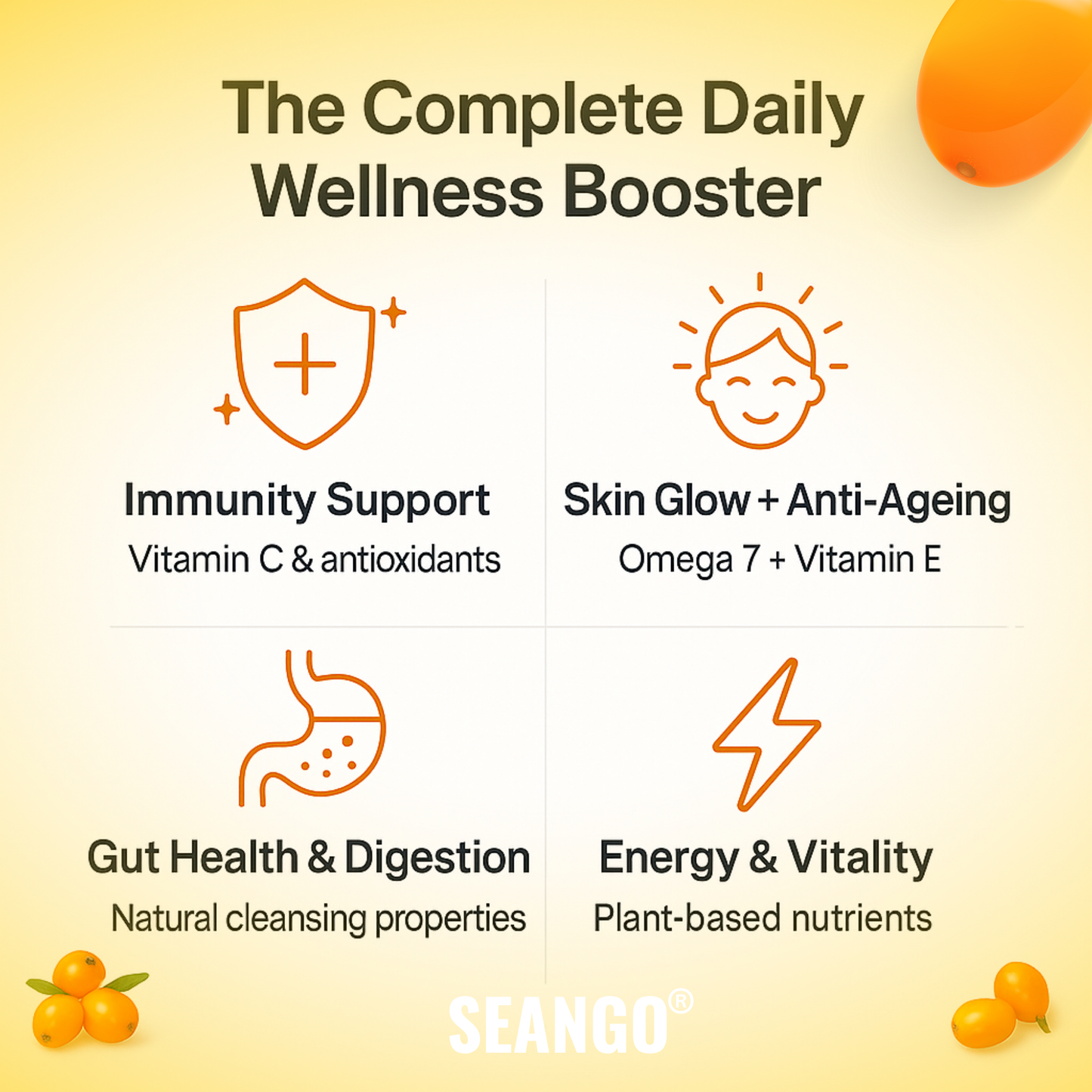 SEANGO® Himalayan Sea Buckthorn Pulp Concentrate 300ml | Cold-Pressed | Amino acids| Flavonoids  | Natural Vitamin C | Omega 3, 6, 7 ,9, |Antioxidants | Immunity Booster|Skin Glow & Gut Health Support | Seabuckthorn Juice pack -2