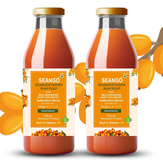 SEANGO® Himalayan Sea Buckthorn Pulp Juice 300ml || omega 3,6,7,9 || pure & natural || vegan|| skin care|| immunity and gut support || raw pulp  (pack of-2)